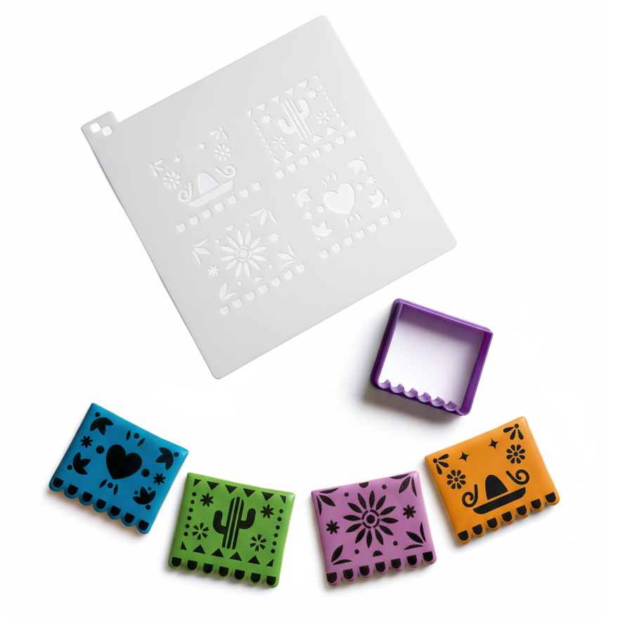 Set de Esténcil + Cortador “Papel Picado MINI” 🎨🍪💀