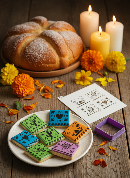 Set de Esténcil + Cortador “Papel Picado MINI” 🎨🍪💀