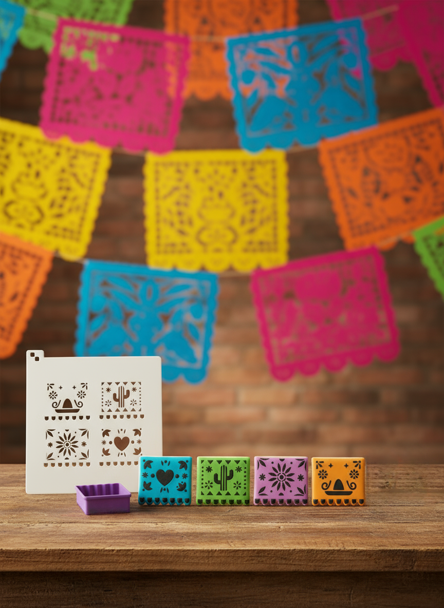 Set de Esténcil + Cortador “Papel Picado MINI” 🎨🍪💀