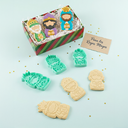 Cortadores De Galletas "Reyes Magos" Con Plantilla Navidad