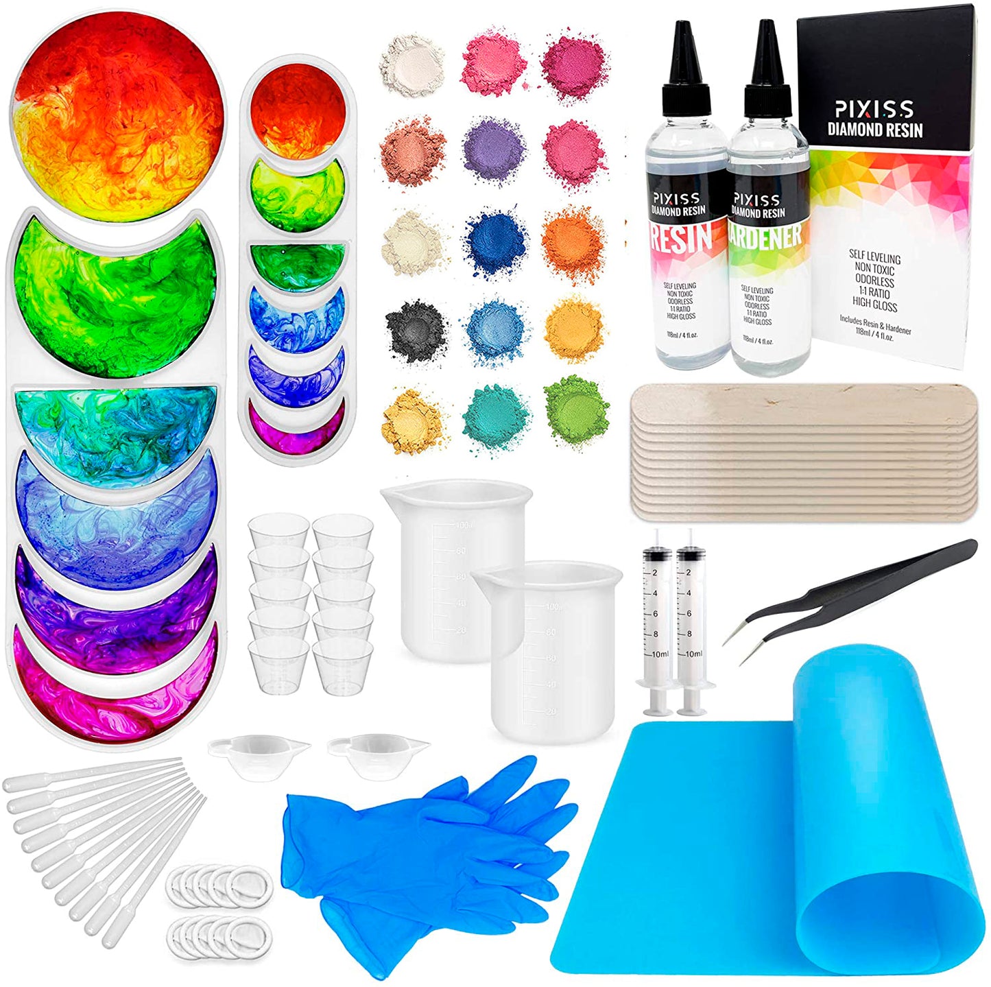 Kit de moldes fases lunares, resina 236ml, 15 polvos mica y aditamentos