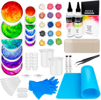 Kit de moldes fases lunares, resina 236ml, 15 polvos mica y aditamentos