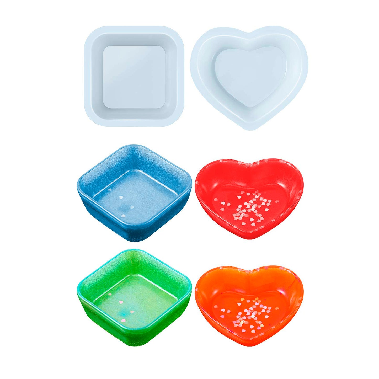 Juego de 2 moldes de silicón "Platitos Corazón y Cuadro"