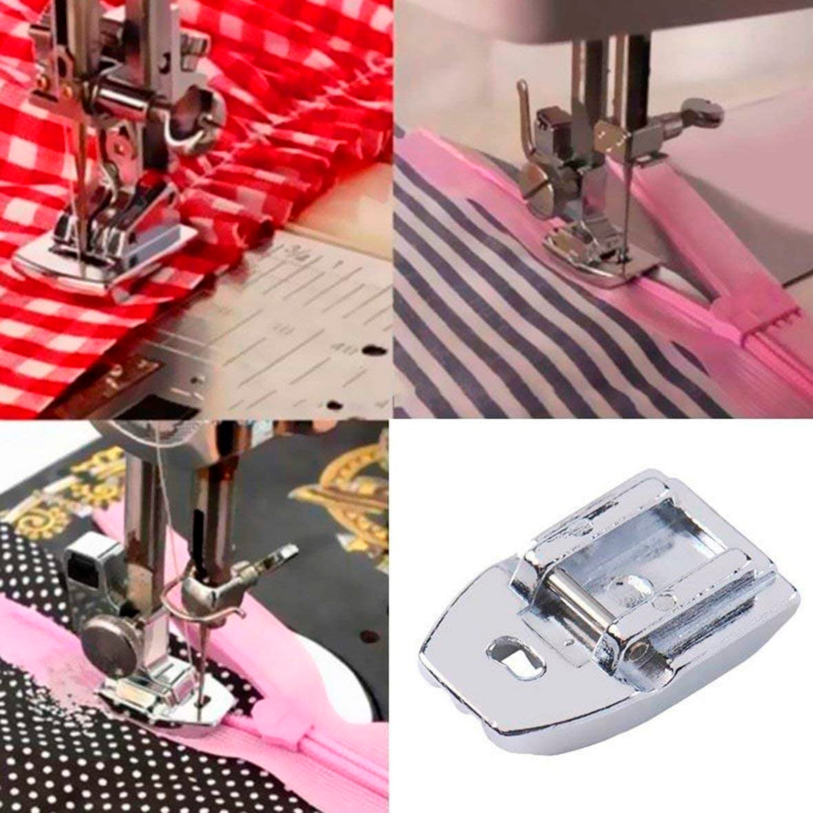 Prensatelas metálico para coser cremalleras invisibles con máquina de coser