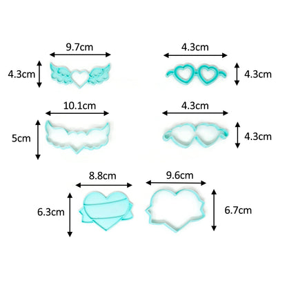 Cortadores de galletas con marcador "Corazones Alas & Lentes"